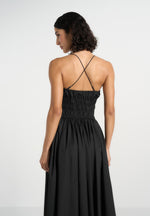 Elva - Smocked Waist Cotton Maxi Dress - Black