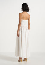 Elva - Smocked Waist Cotton Maxi Dress - White