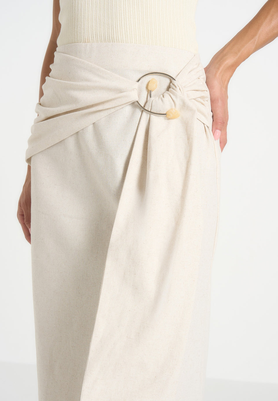 Holly - Linen Asymmetric Wrap Tie Maxi Skirt - Natural