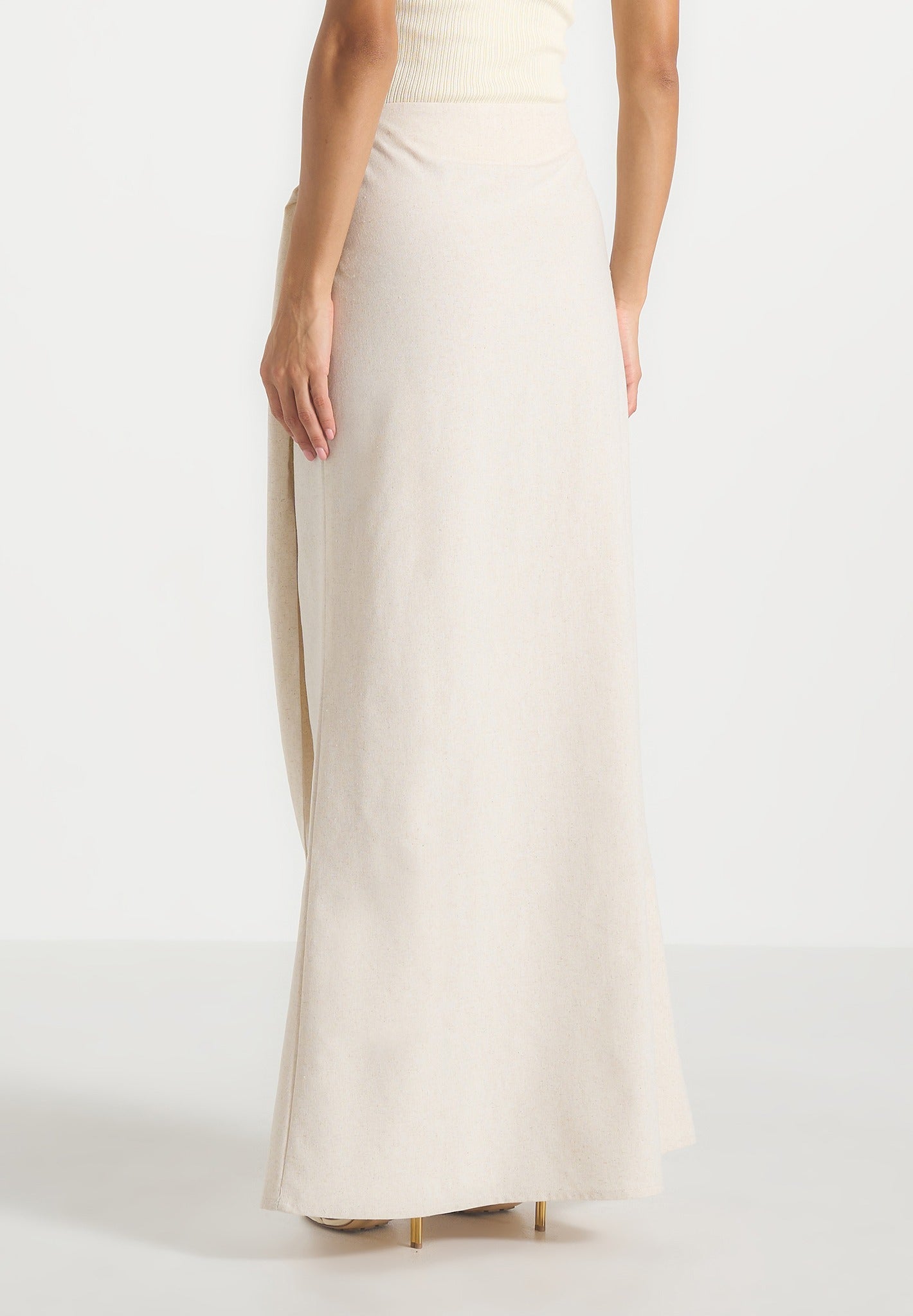 Holly - Linen Asymmetric Wrap Tie Maxi Skirt - Natural