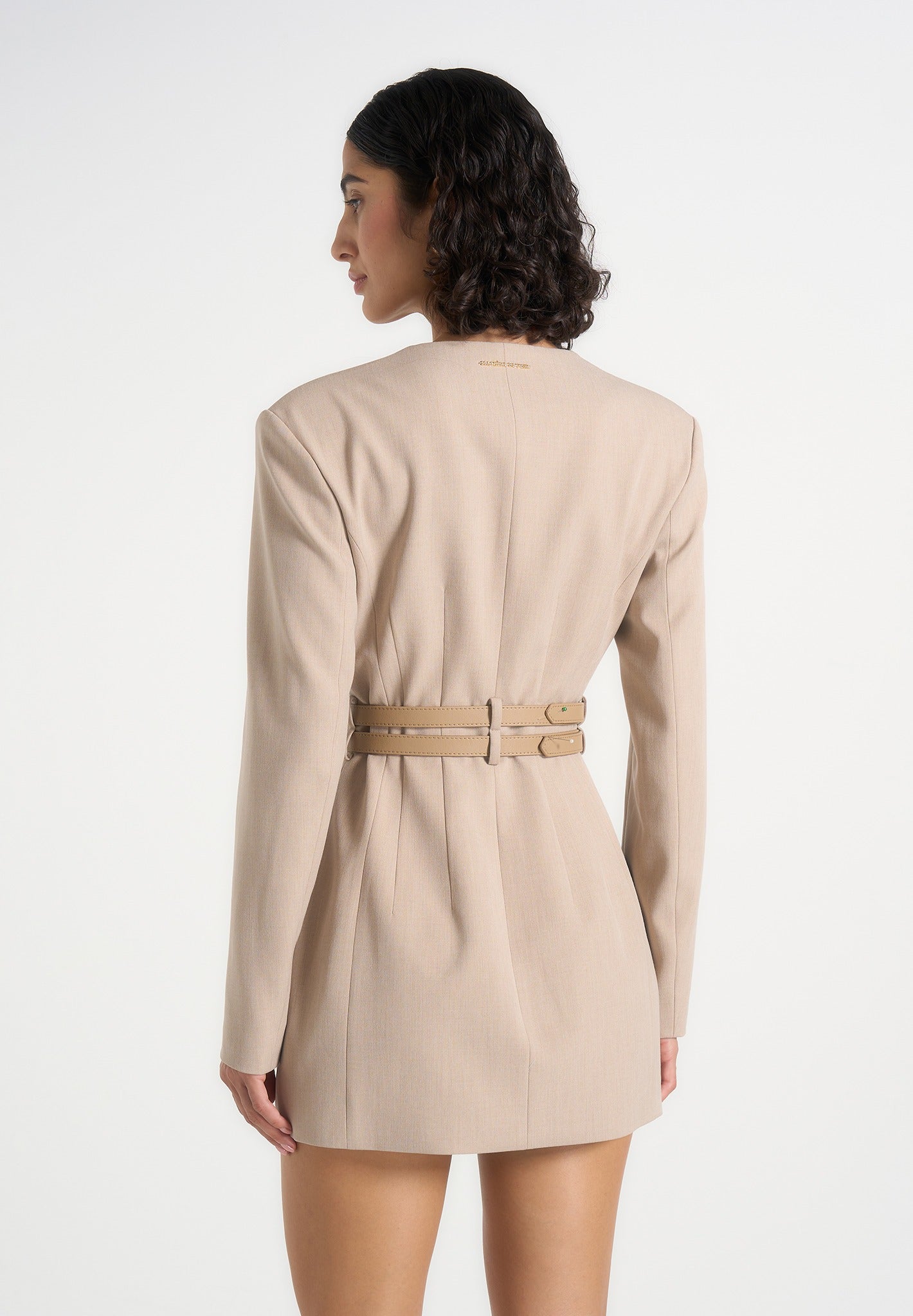 Sierra - Double Breasted Belted Blazer Dress - Beige