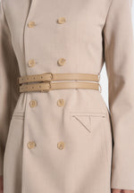 Sierra - Double Breasted Belted Blazer Dress - Beige