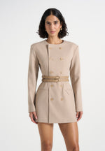 Sierra - Double Breasted Belted Blazer Dress - Beige