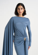 Edena - Asym Ruched Draped Maxi Dress - Blue