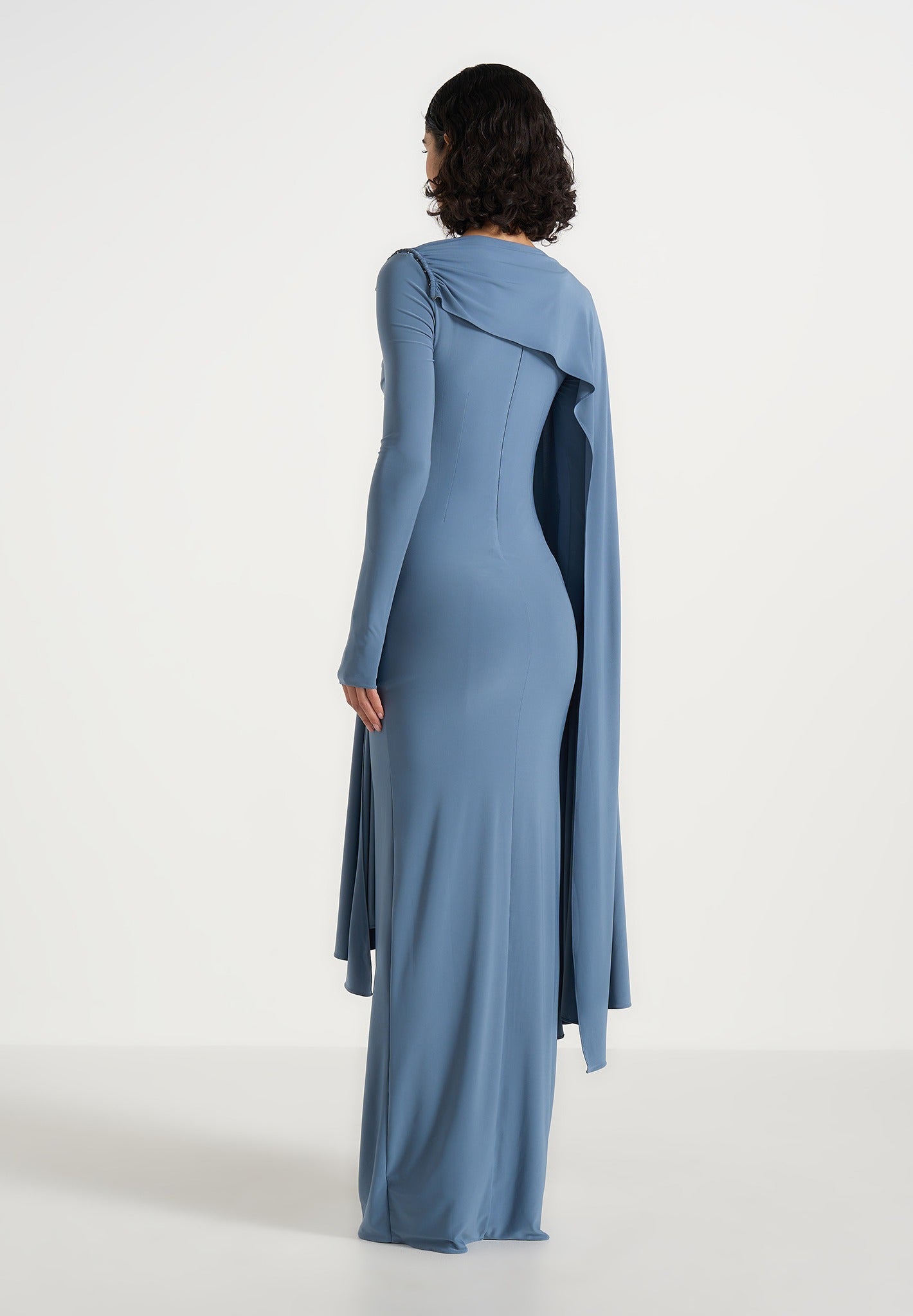 Edena - Asym Ruched Draped Maxi Dress - Blue