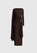 Edena - Asymmetric Ruched Draped Maxi Dress - Brown
