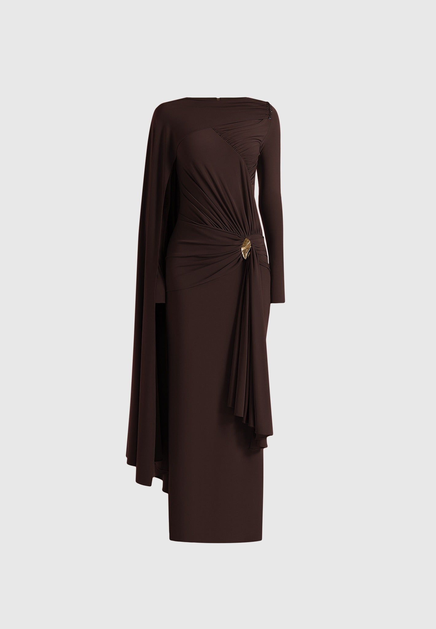 Edena - Asymmetric Ruched Draped Maxi Dress - Brown