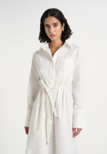 Isa - Belted Cotton Midi Shirt Dress - White
