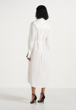 Isa - Belted Cotton Midi Shirt Dress - White