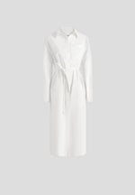 Isa - Belted Cotton Midi Shirt Dress - White