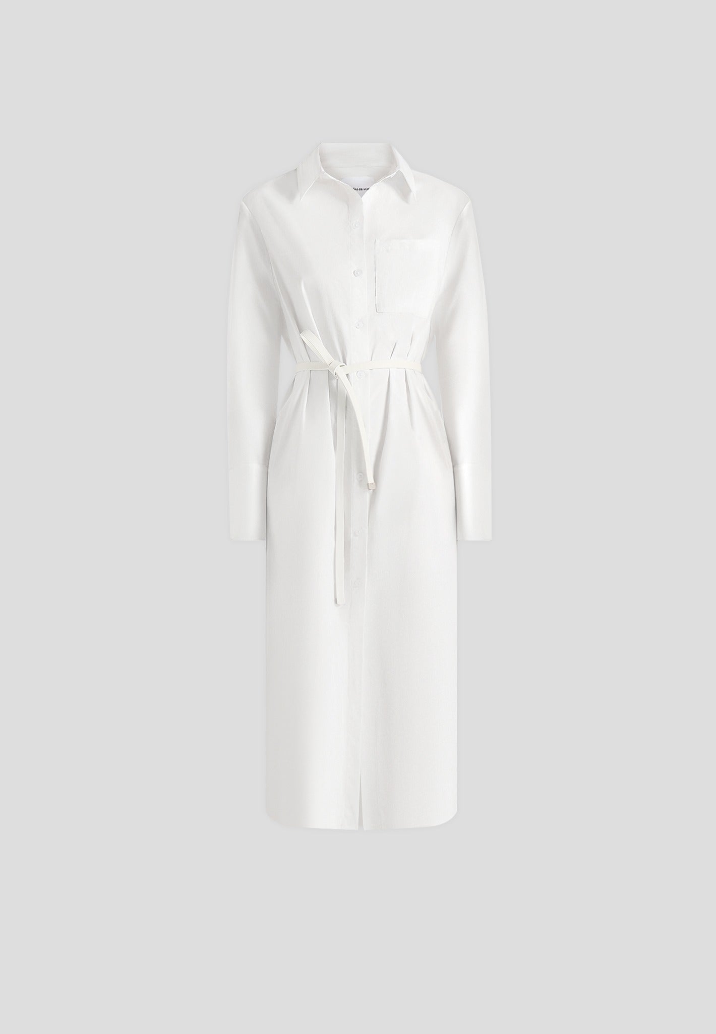Isa - Belted Cotton Midi Shirt Dress - White