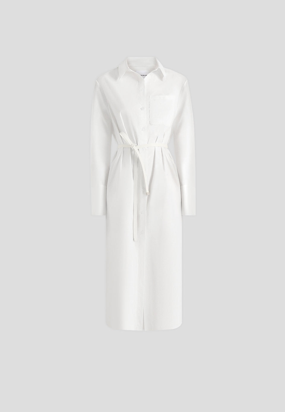 Isa - Belted Cotton Midi Shirt Dress - White