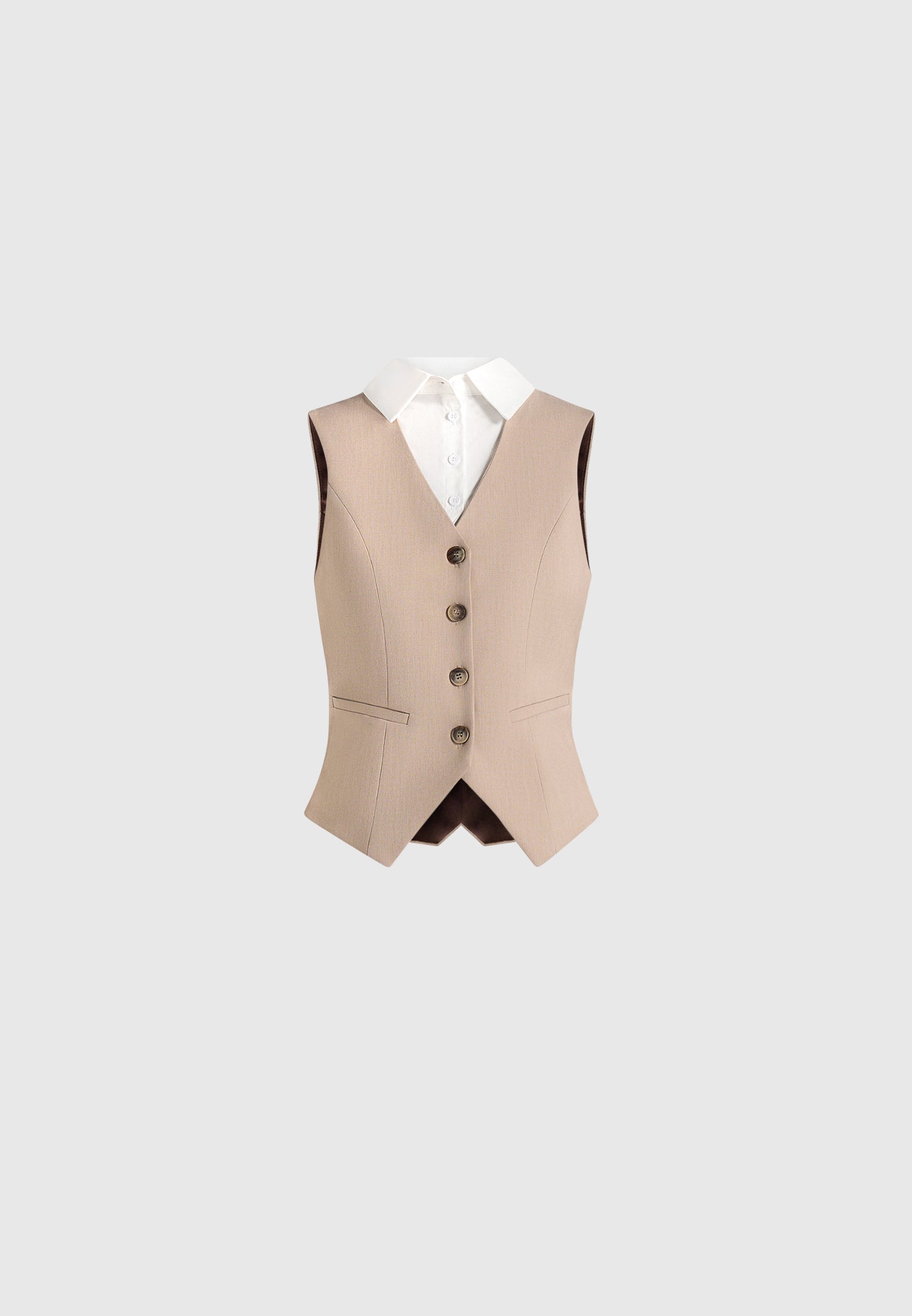 Irene - Collar Detail Cinched Waistcoat - Beige/White