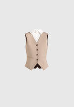 Irene - Collar Detail Cinched Waistcoat - Beige/White
