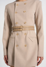Sierra - Double Breasted Belted Blazer Dress - Beige