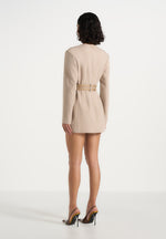 Sierra - Double Breasted Belted Blazer Dress - Beige