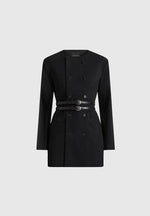 Sierra - Double Breasted Belted Blazer Dress - Black