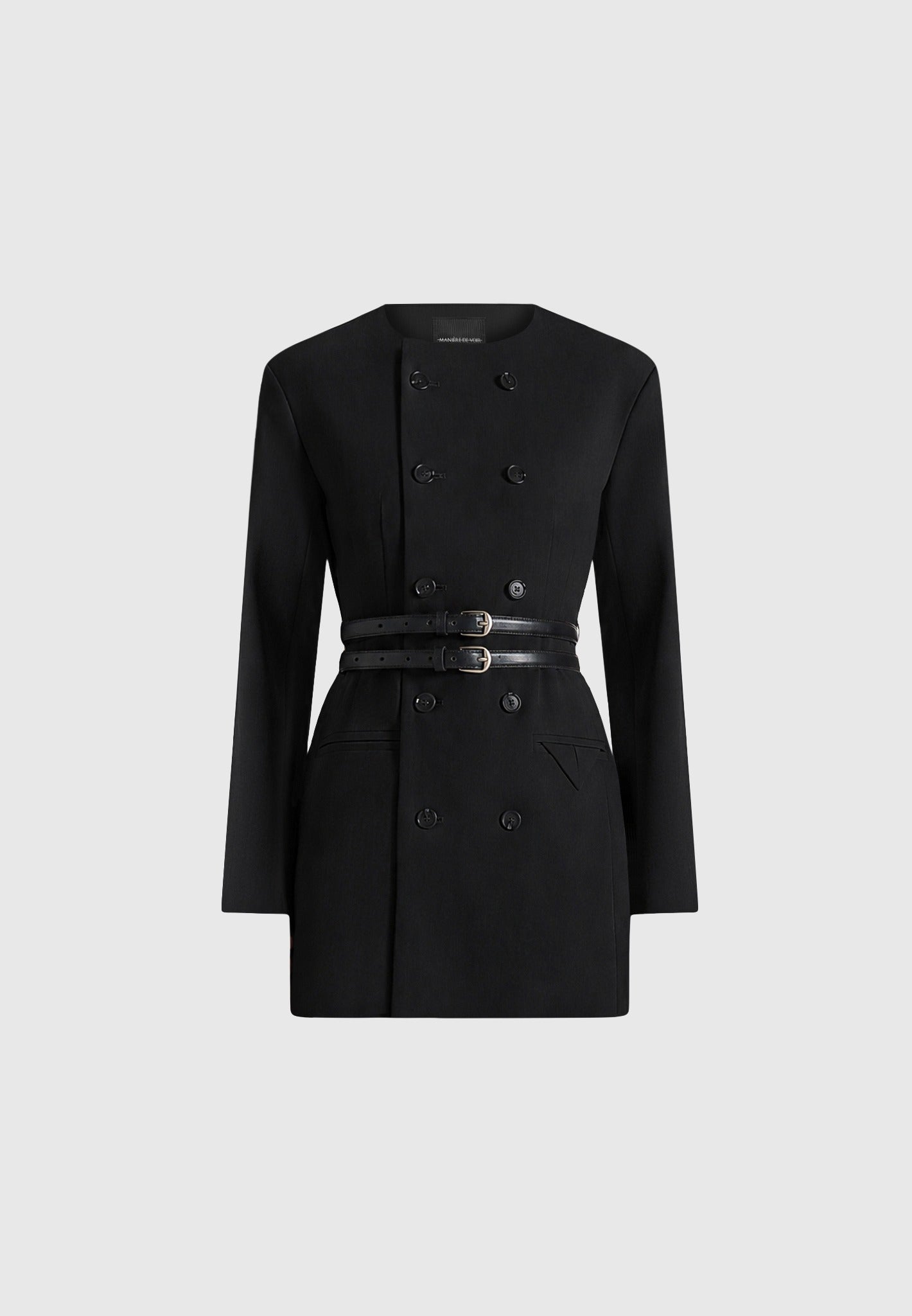 Sierra - Double Breasted Belted Blazer Dress - Black