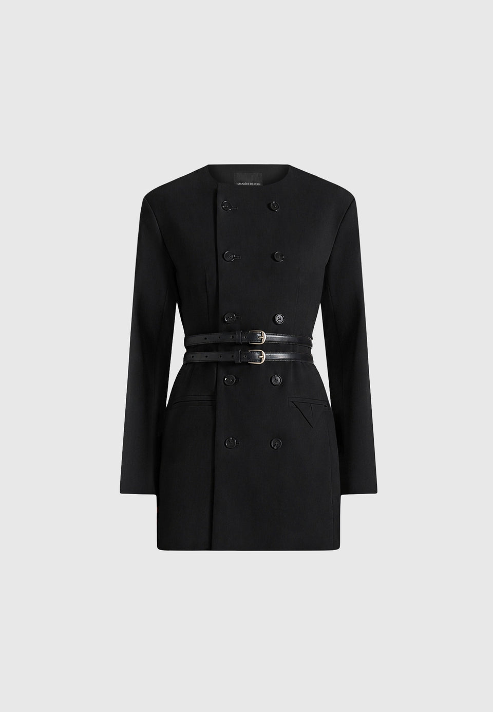 Sierra - Double Breasted Belted Blazer Dress - Black