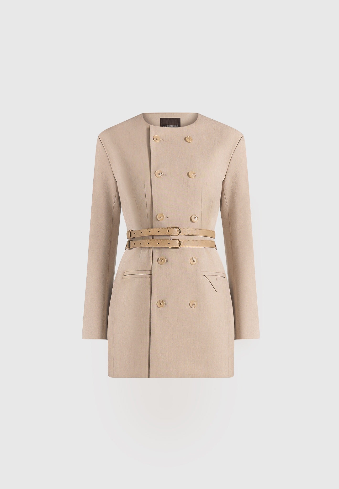 Sierra - Double Breasted Belted Blazer Dress - Beige