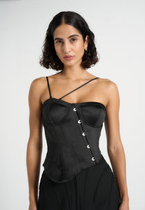 Aurelia - Asymmetric Satin Corset Top - Black
