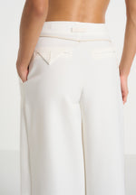 Flora - Box Pleat Wide Leg Belted Trousers - White