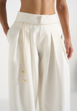 Flora - Box Pleat Wide Leg Belted Trousers - White