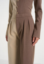 Julie - Two Tone Tailored Trousers - Taupe/Brown