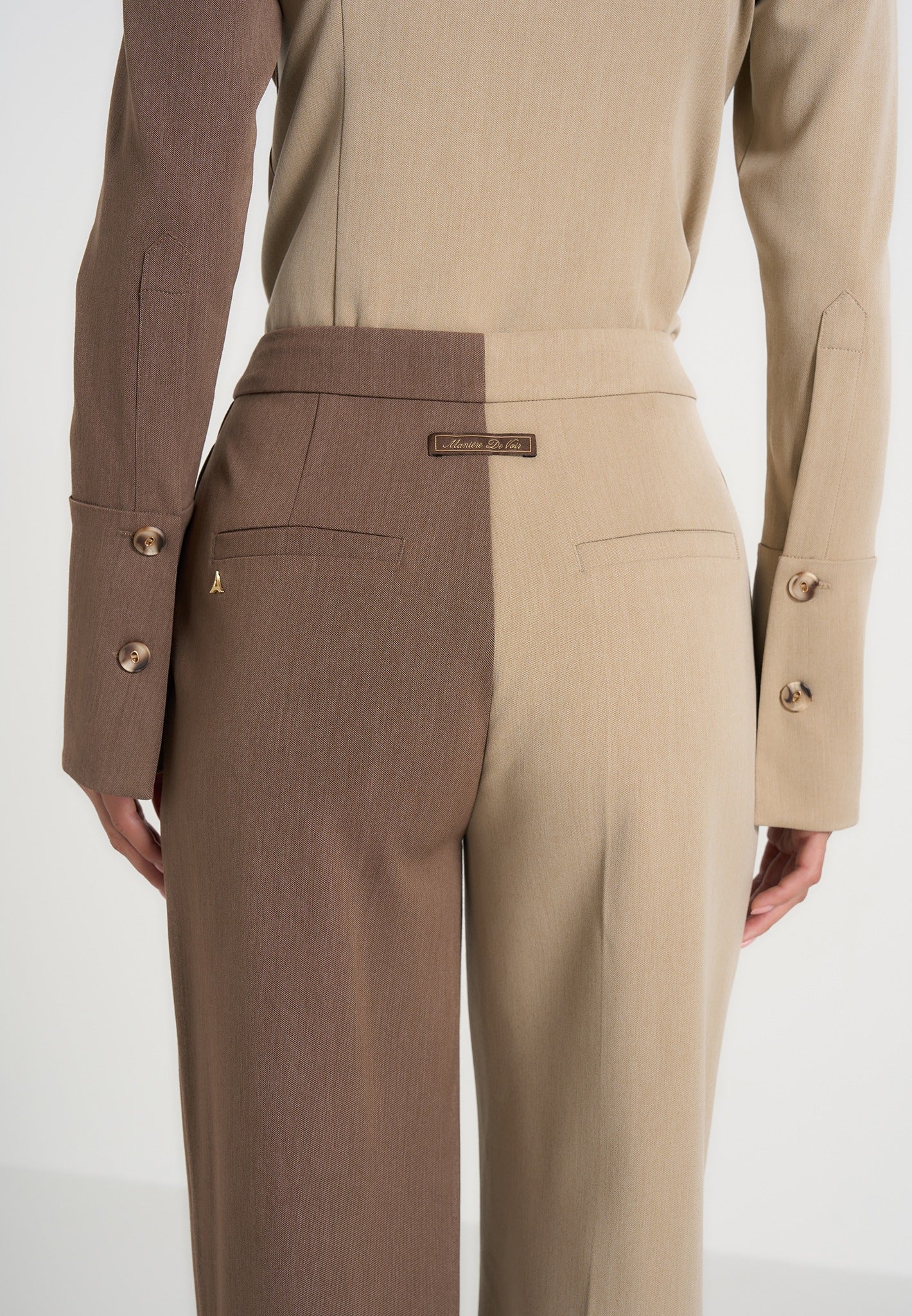 Julie - Two Tone Tailored Trousers - Taupe/Brown