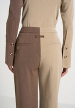 Julie - Two Tone Tailored Trousers - Taupe/Brown