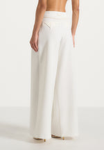 Flora - Box Pleat Wide Leg Belted Trousers - White