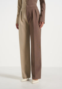 Julie - Two Tone Tailored Trousers - Taupe/Brown