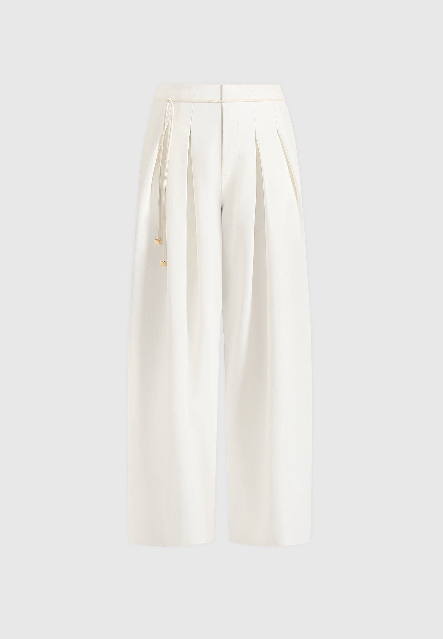 Flora - Box Pleat Wide Leg Belted Trousers - White