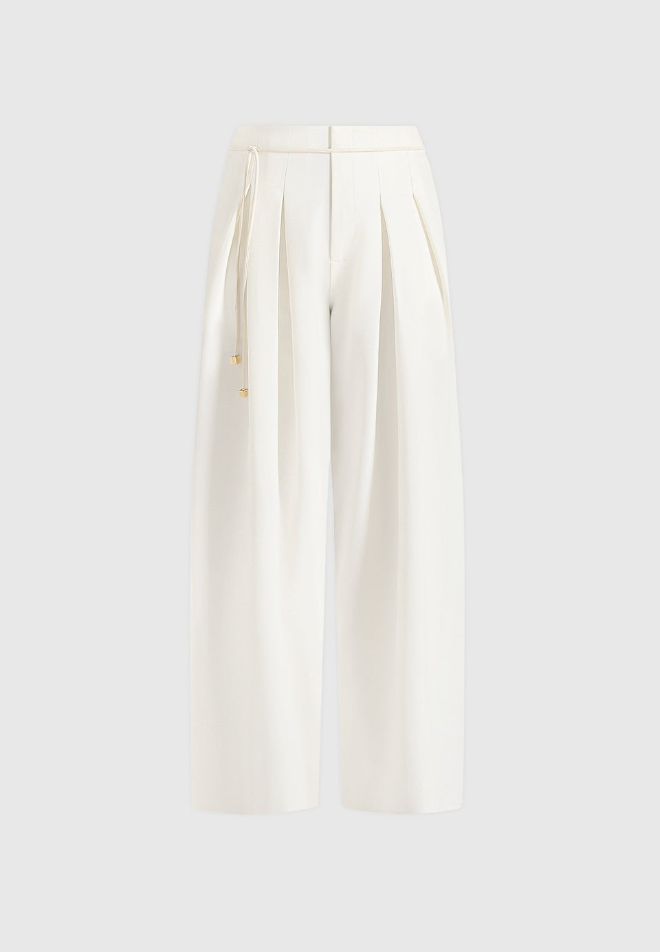 Flora - Box Pleat Wide Leg Belted Trousers - White