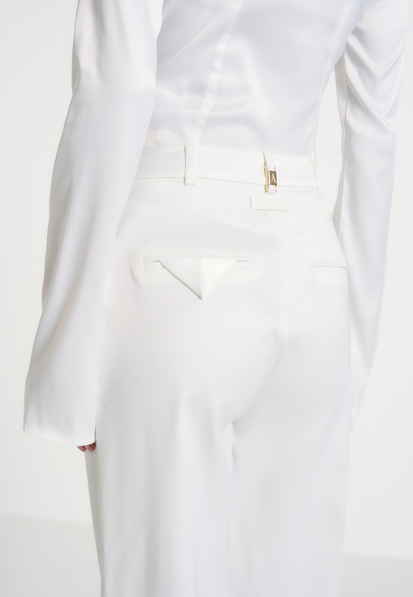 Julie - Satin Twin Pleat Trousers - Off White
