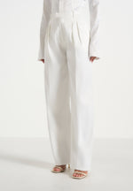 Julie - Satin Twin Pleat Trousers - Off White