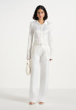 Julie - Satin Twin Pleat Trousers - Off White