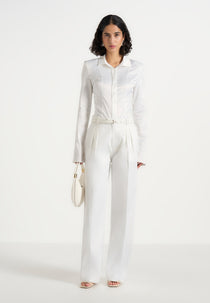 Julie - Satin Twin Pleat Trousers - Off White