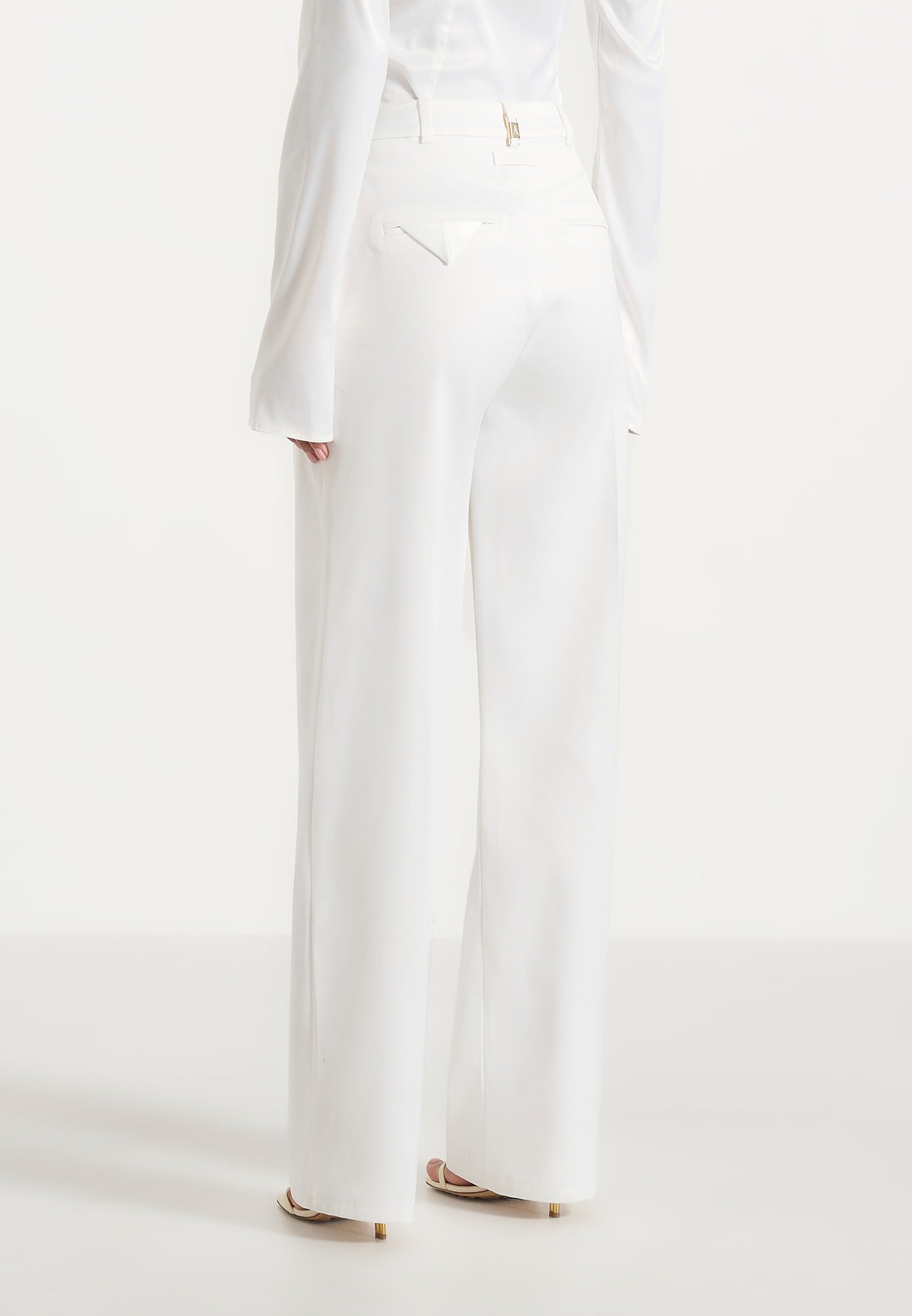 Julie - Satin Twin Pleat Trousers - Off White