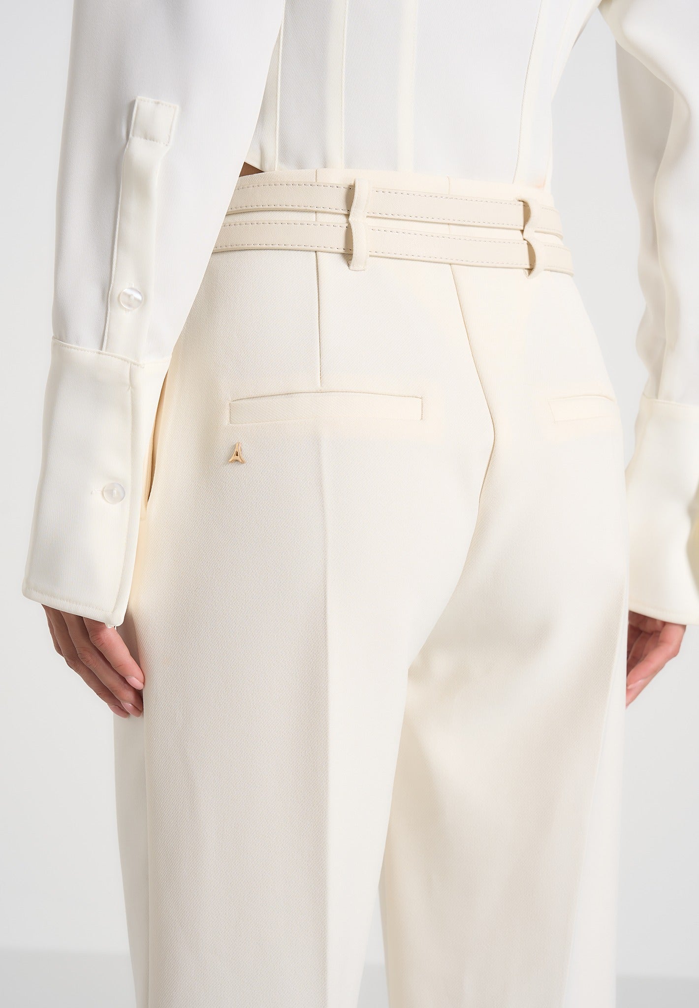 Pascale - Tailored Twin Belt Trousers - Off White