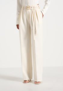 Pascale - Tailored Twin Belt Trousers - Off White