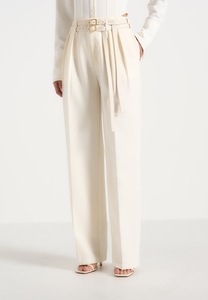 Pascale - Tailored Twin Belt Trousers - Off White