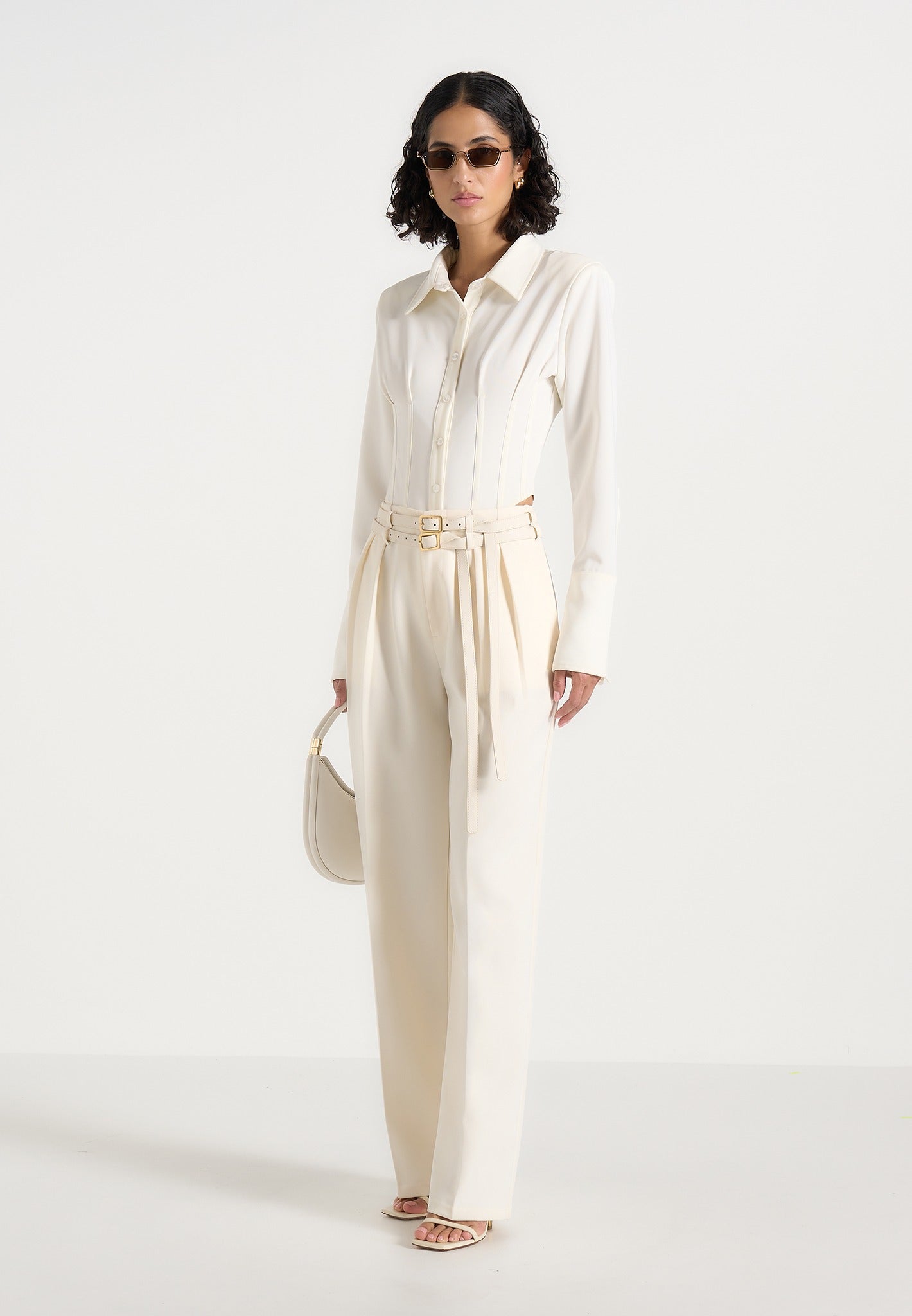 Pascale - Tailored Twin Belt Trousers - Off White