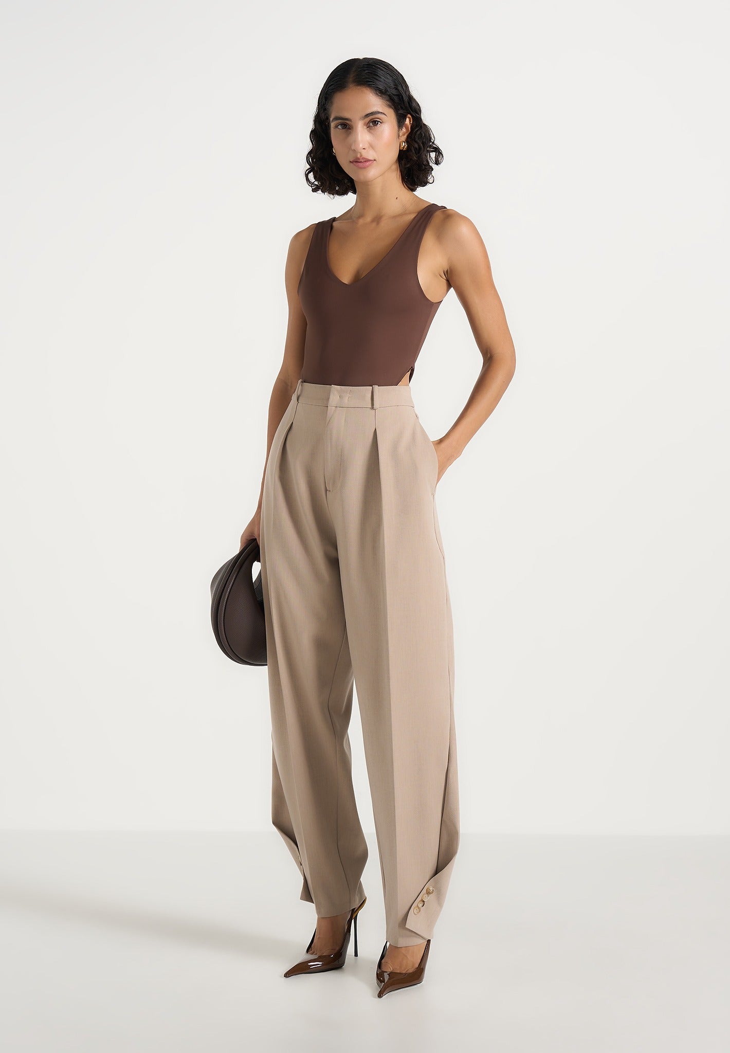 Sophie - Twist Leg Tailored Trousers - Beige