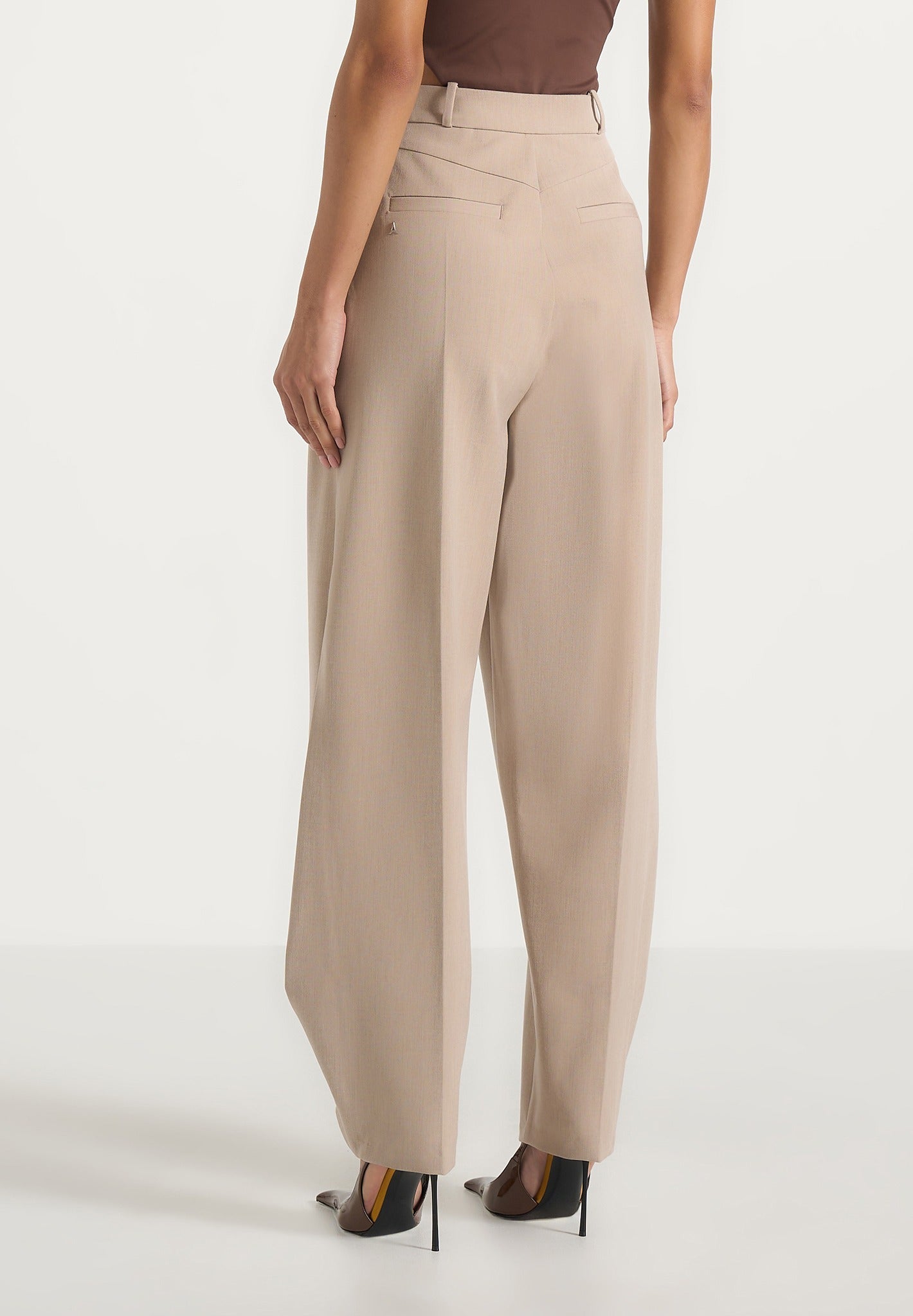 Sophie - Twist Leg Tailored Trousers - Beige