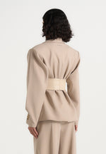 Marie - Twist Sleeve Tailored Blazer with Belt - Beige