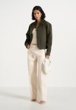 Nino - Clasp Detail Contrast Stitch Gabardine Jacket - Olive