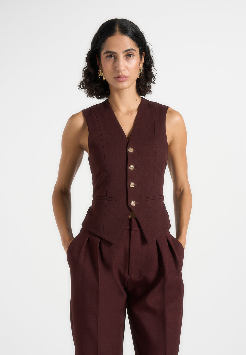 Christine - Tailored Cinch Waistcoat - Wine Red