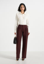 Julie - Tailored Twin Pleat Trousers - Wine Red