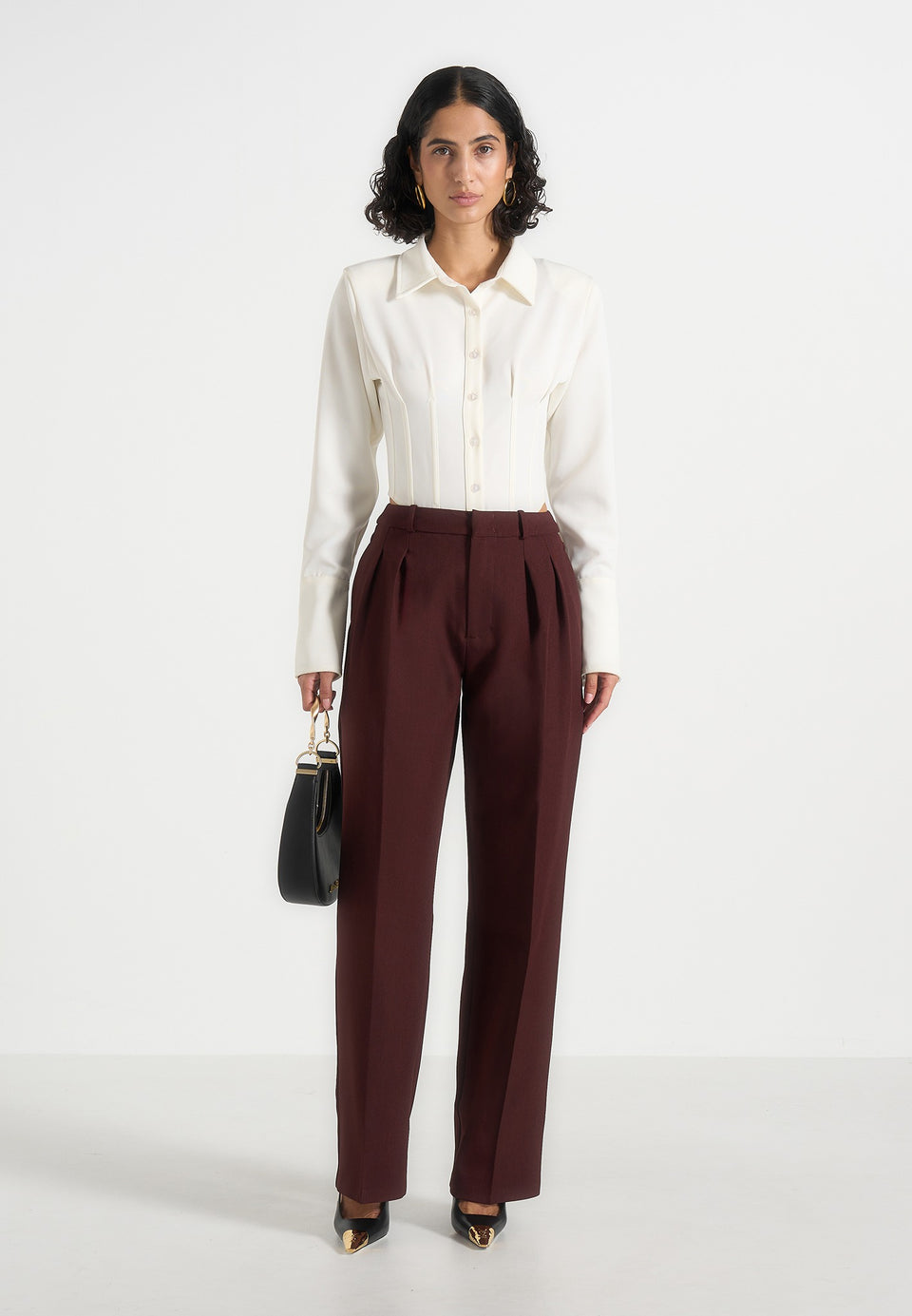 Julie - Tailored Twin Pleat Trousers - Wine Red